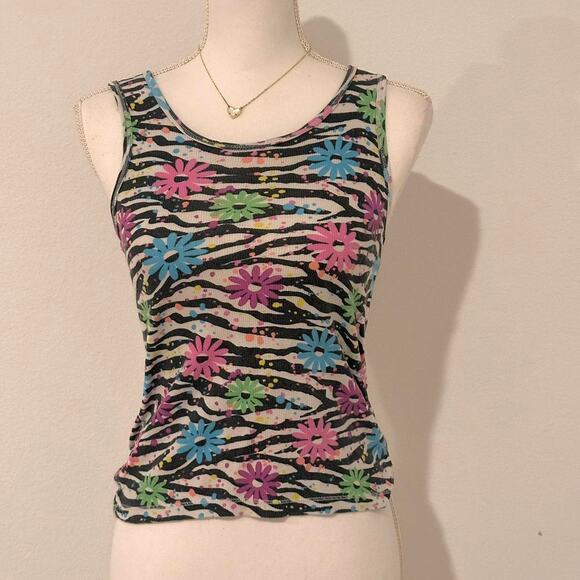 Y2K floral zebra print tank! Size  XS This stretchy fitted top - Picture 1 of 5